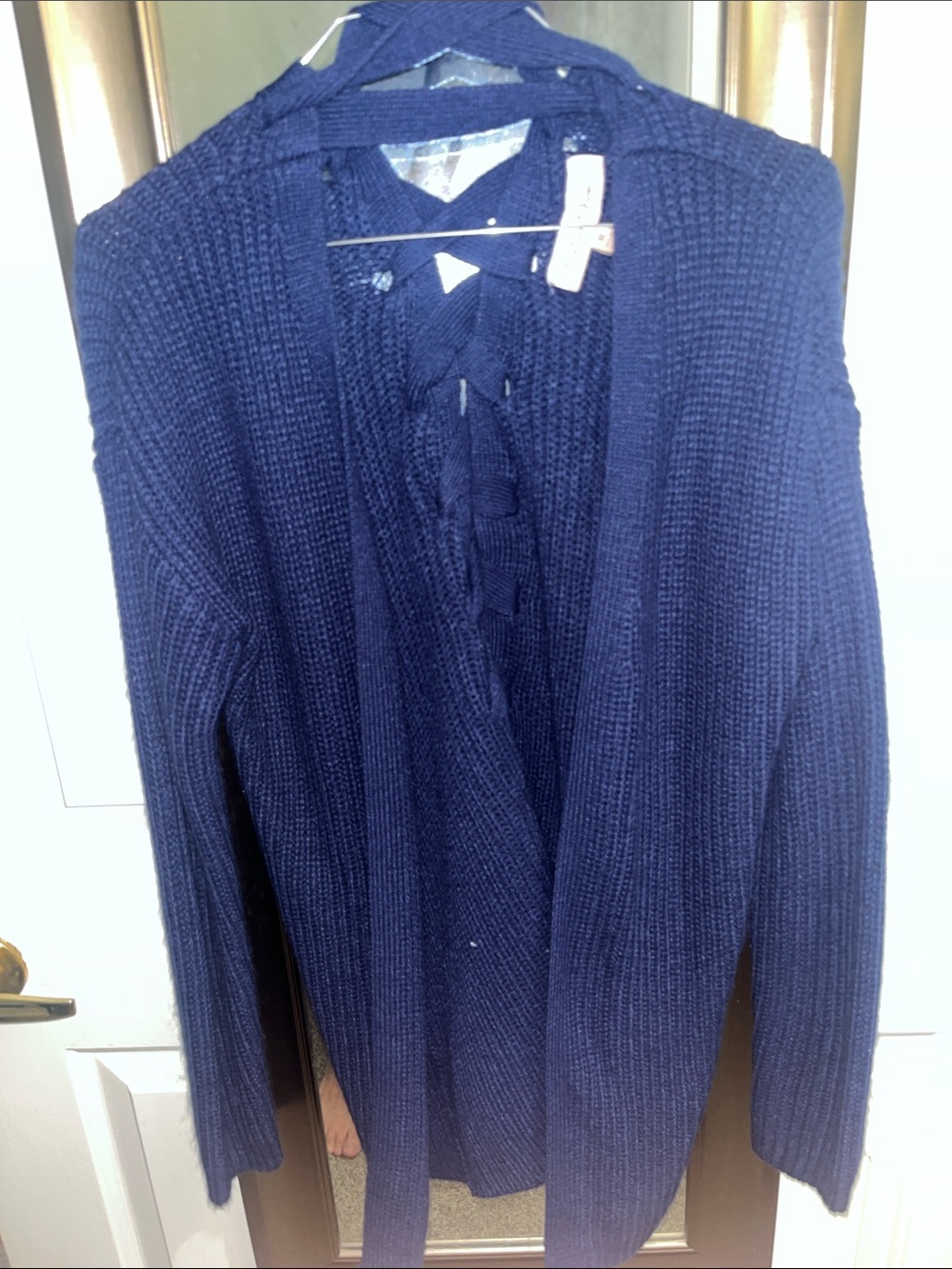Navy Knit Open Cardigan Sweater